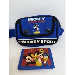 Vintage 90s Mickey Sport Gear Fanny Pack + Disney Wallet Set Blue Kids Retro